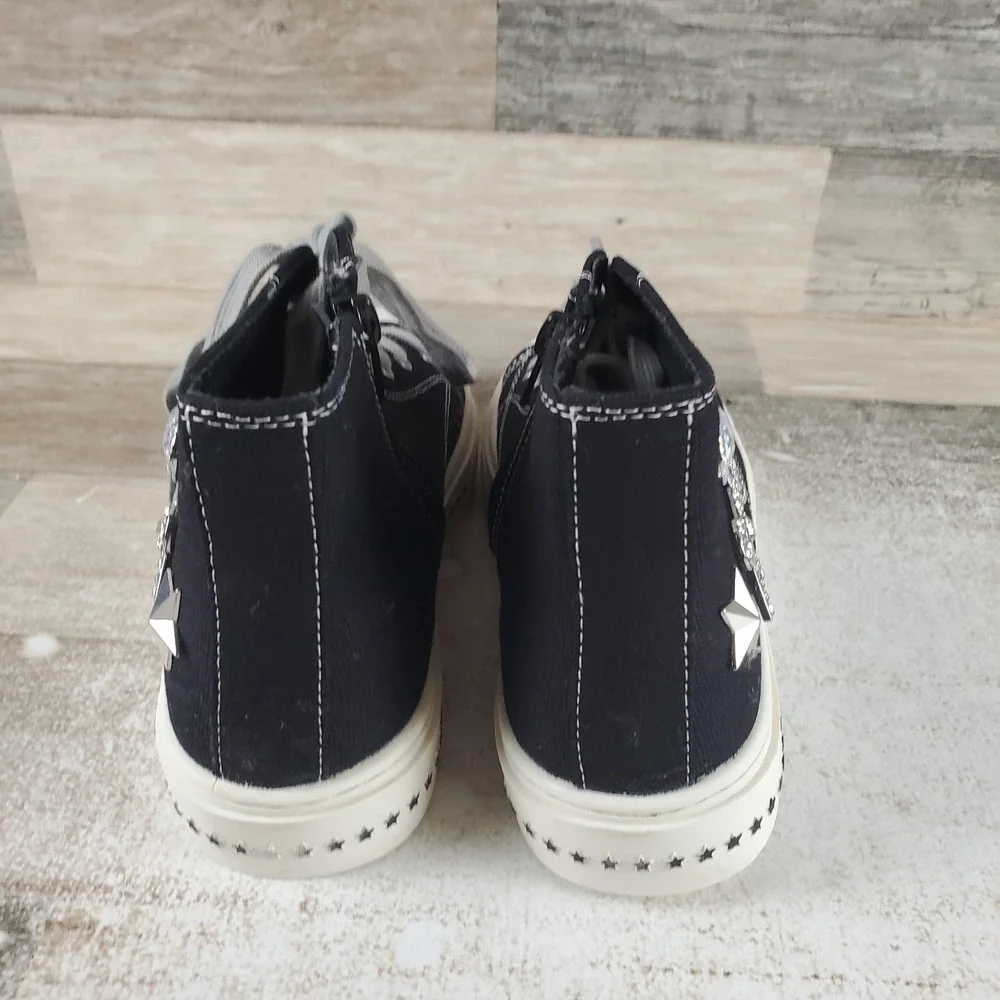 Steve Madden Mistee Kids Shoes Sz 3 Black Side Zip Platform Lace Up Sneakers
